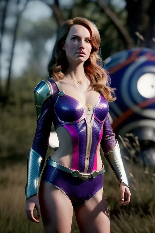 piper perri, ultrarealistic, dynamic, concept art, strikingly beautiful (18 year old girl:1.2),_skimpy lost in space armor_, Hair (long ginger:1.1), Face (freckles:1.2), body, medium breasts (heavy cleavage:1.2), tracing, ambient light, highres, (hyperrealistic:1.2), (perfect face:1.1), intricate (high detail:1.1) body, beautiful detailed eyes (emerald:1.3), _camera_, _pose_, plump lips ,sci-fi theme, Model hash: ddc3021b