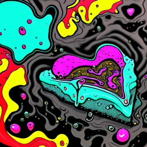 Surreal digital illustration of only a floating mouth that is puking out a psychedelic love spell and gnarly hearts covered in spit, spilling from the large pair of cartoonist , overexaggerated lips, manga inspired, absurdist, postmodern, only black and grey color palette, crude, fluid acrylic paint, epoxy resin , acrylic pour, unusual colors, trippy, gross, abstract, pulp fiction art style illustration, realvsx, grotesque, lovesick, hearts scattered covered in puke