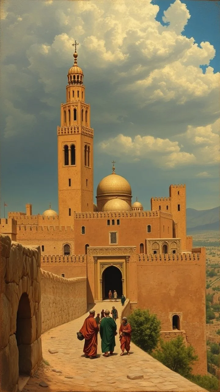 Hieronymus Bosch style , Morocco old Arabian castles with people