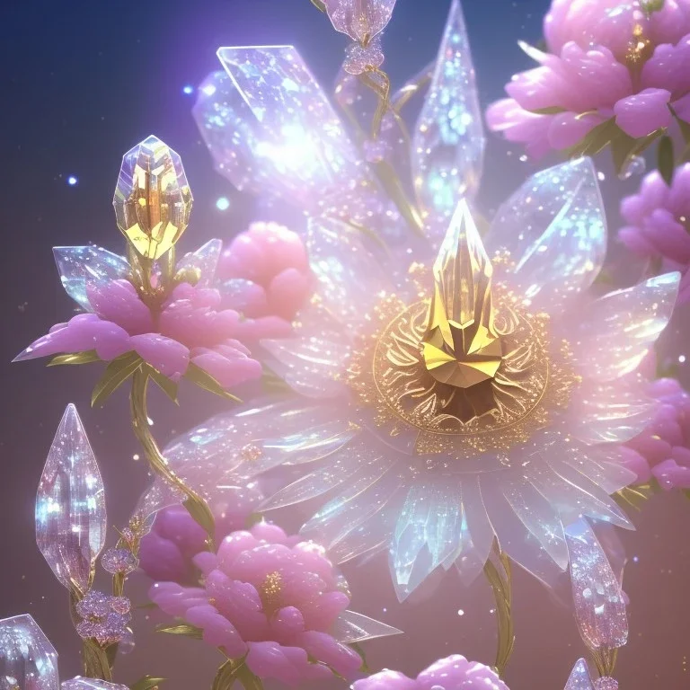 one big crystal subtle flower in a galactic ambiance with a beautiful fairy, transparent petals, delicate colors, in the foreground, full of details, smooth，soft light atmosphere, light effect，vaporwave colorful, concept art, smooth, extremely sharp detail, finely tuned detail, ultra high definition, 8 k, unreal engine 5, ultra sharp focus