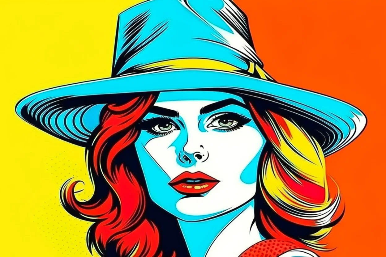 beautiful woman in hat in pop art style