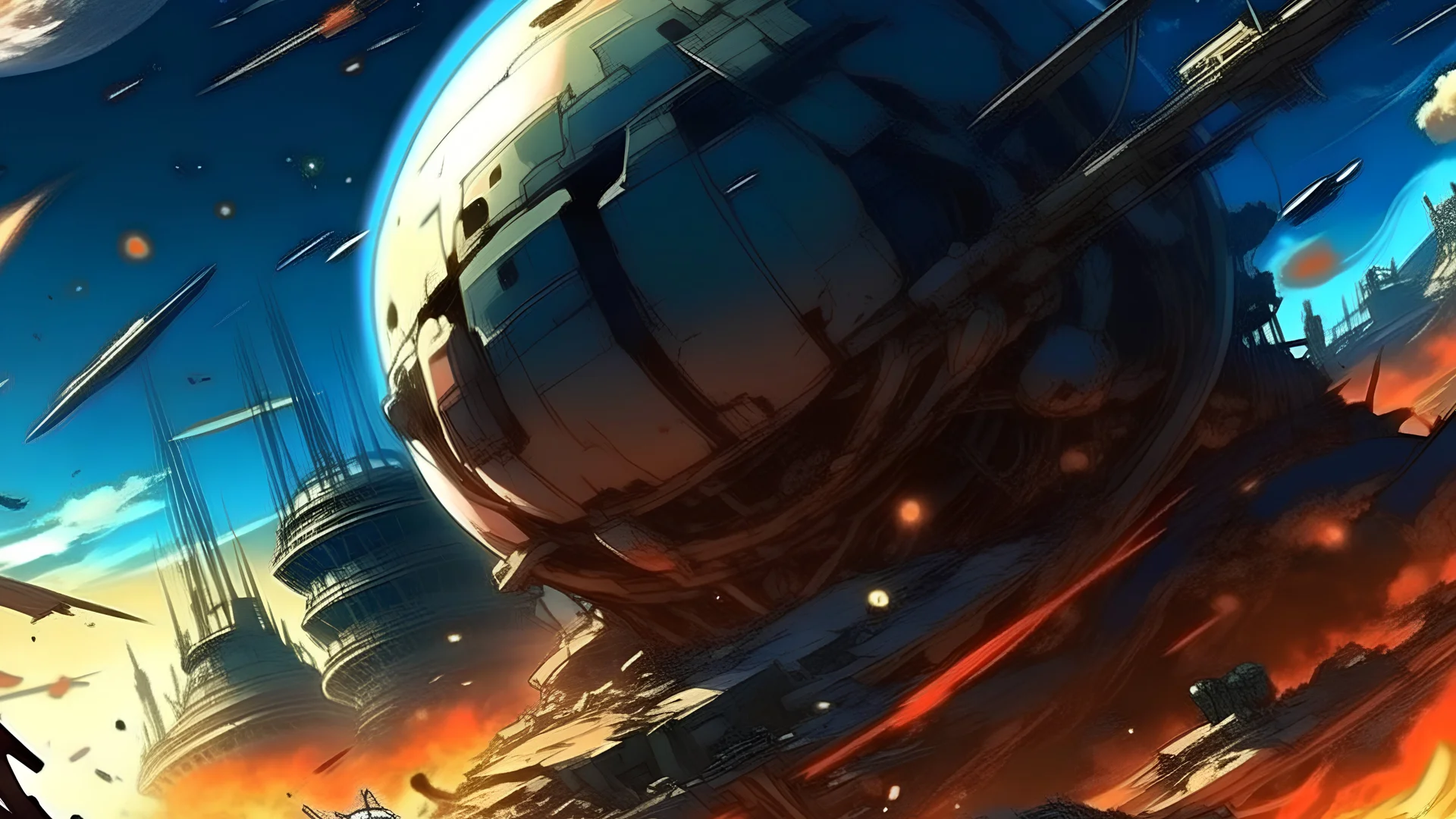 anime war lands destroyed world space