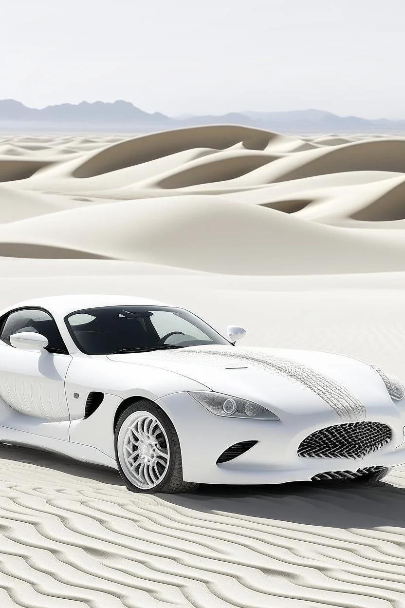 All white textured cobra car at the center background , in desert sands a small Aloe vera., a white big king cobra snake standing up