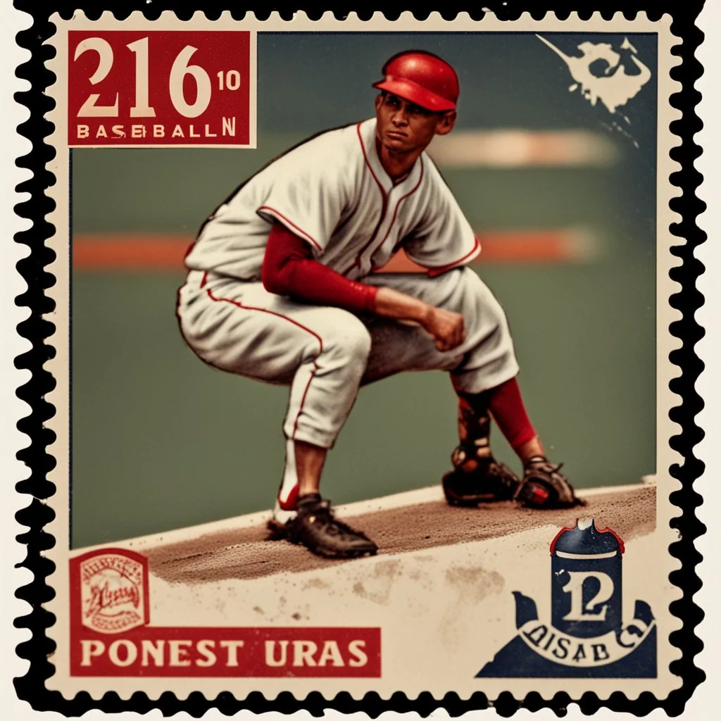 Baseball card on a postage stamp