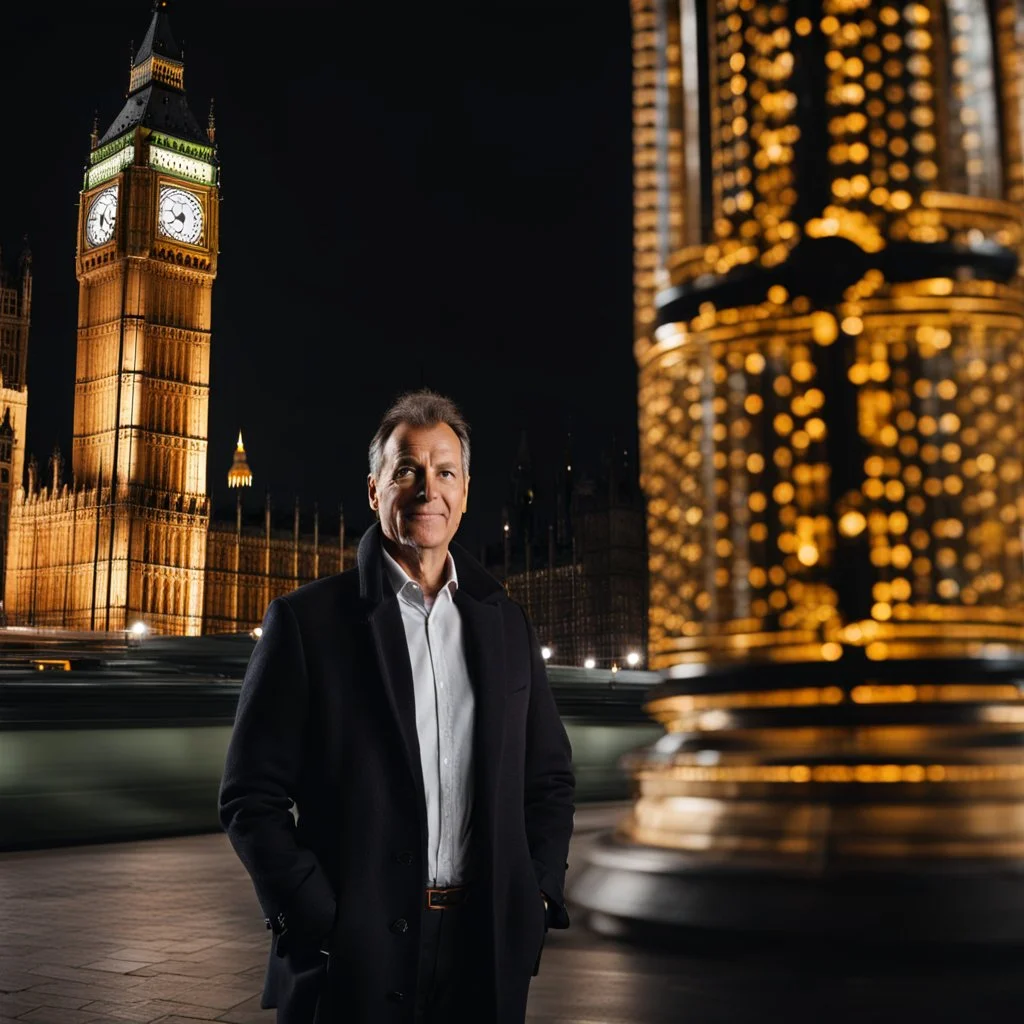 an man standing in front of big ben looking at camera,closeup