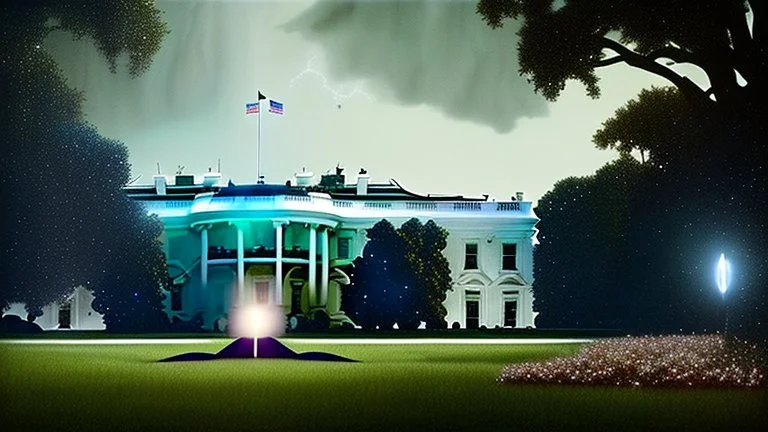 a alien craft that has landed on the white house lawn :: made of shiny obsidian glass :: reflective, glassy :: subtractive lighting, backlit :: by John William Waterhouse, Greg Rutkowski, HR Giger :: hyperrealistic, hyper detailed, photorealistic :: epic, incredible composition, amazing depth, meticulously composed, 16k resolution concept art :: fantasy magazine cover art