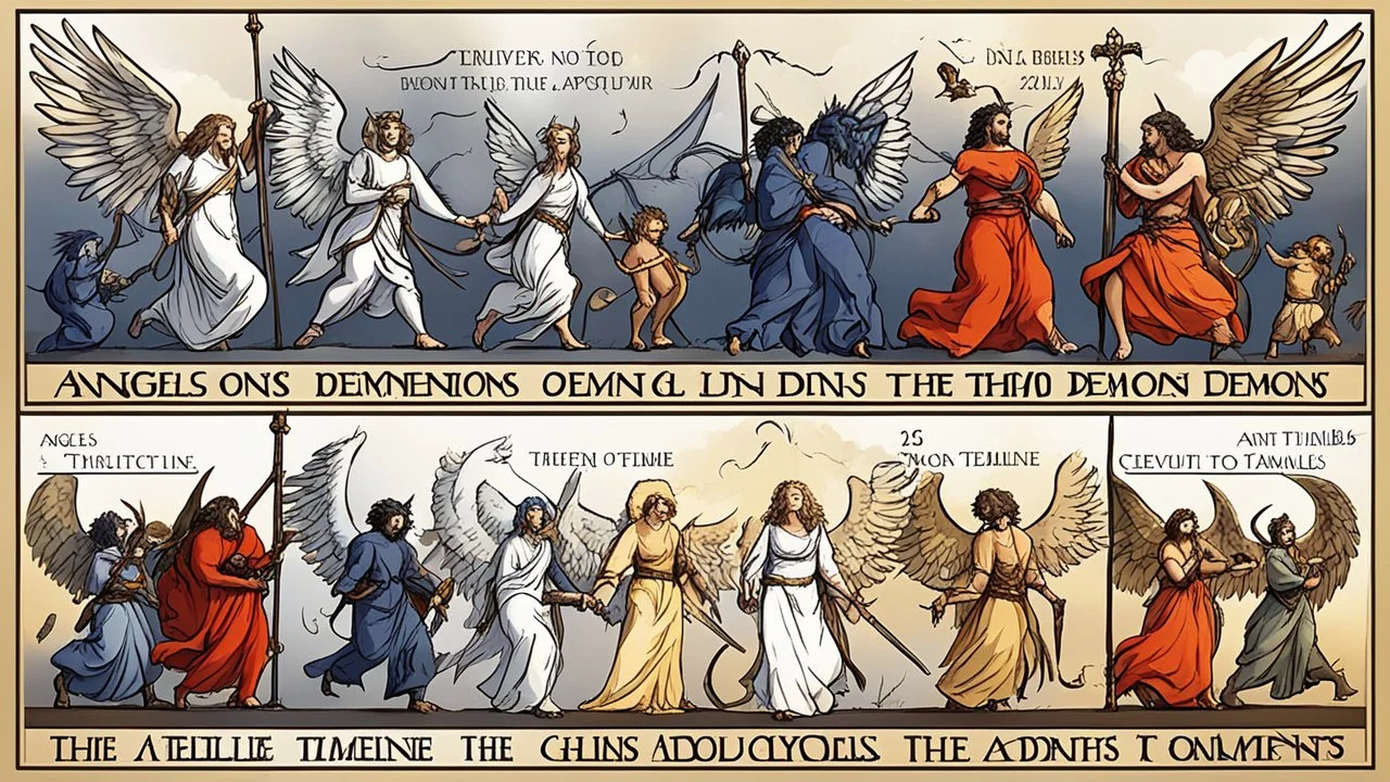 timeline illustration of angels and demons according to the bible from the Genesis to the Apocalypse. timeline illustration of evolution of timeline of angels and demons evolution of timeline of angels and demons evolution of timeline of angels and demons
