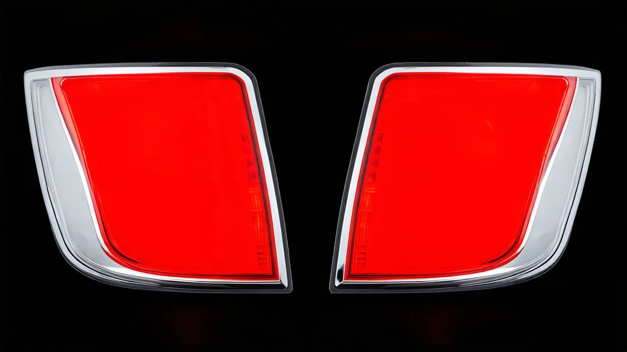 2 vehicle taillight(with chrome trim) on black background, add details and inner glow