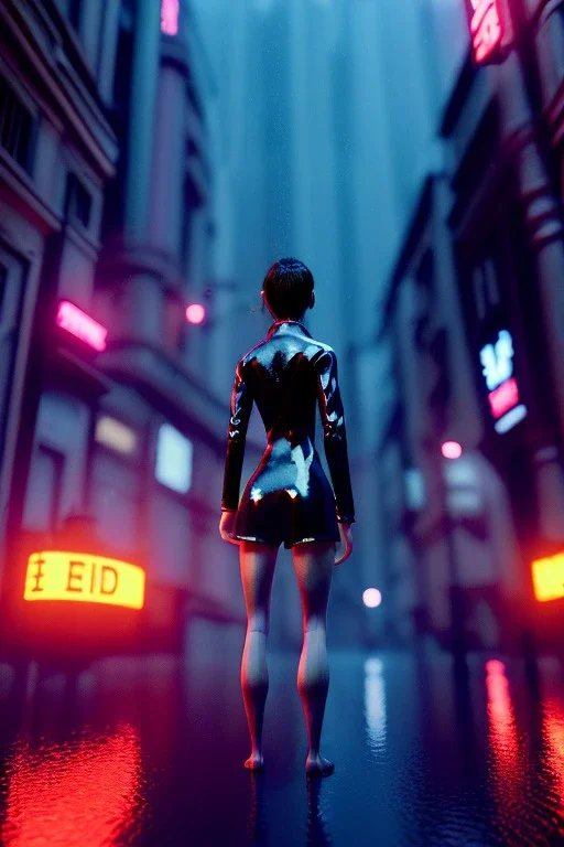 Ultra Realistic image, 25 years old brunette woman, Madrid, portrait, small stature, small chest, yakuza body tattoo, latex dress, short, rain, fog, night club Tokyo, people background, leds, neon, cyberpunk, vibrant color, highly detailed, art stations, concept art, smooth, unreal engine 5, god rays, ray tracing, RTX, lumen lighting, ultra detail, volumetric lighting.