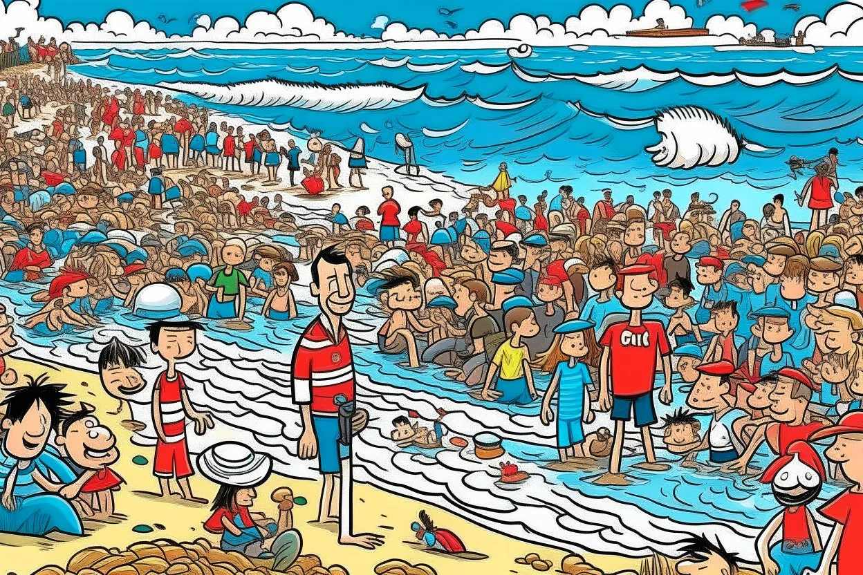 where's Wally but with elon musk big image beach