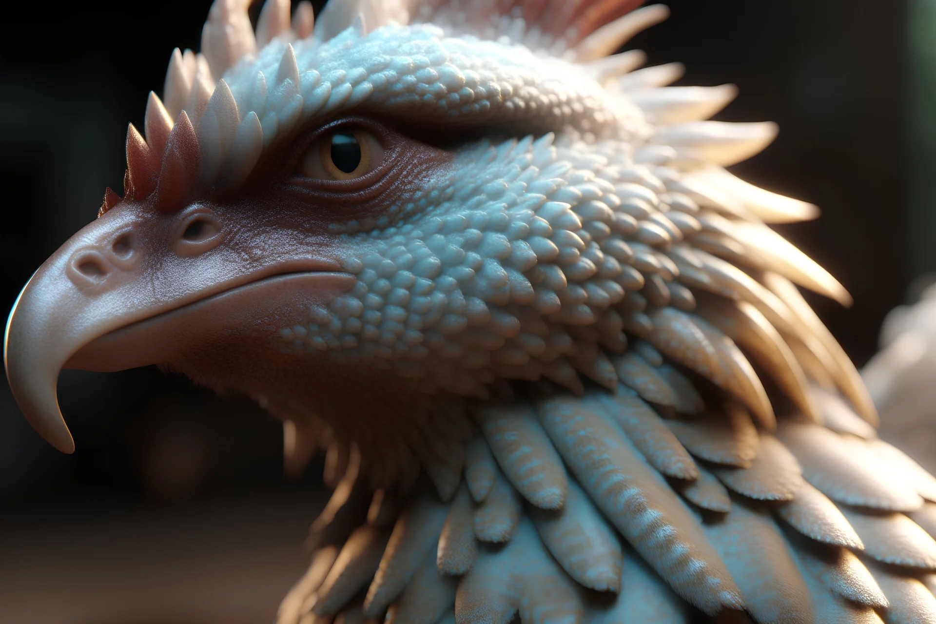 Photoreal gorgeous dragon-shaped chicken by lee jeffries, 8k, high detail, smooth render, unreal engine 5, cinema 4d, HDR, dust effect, vivid colors