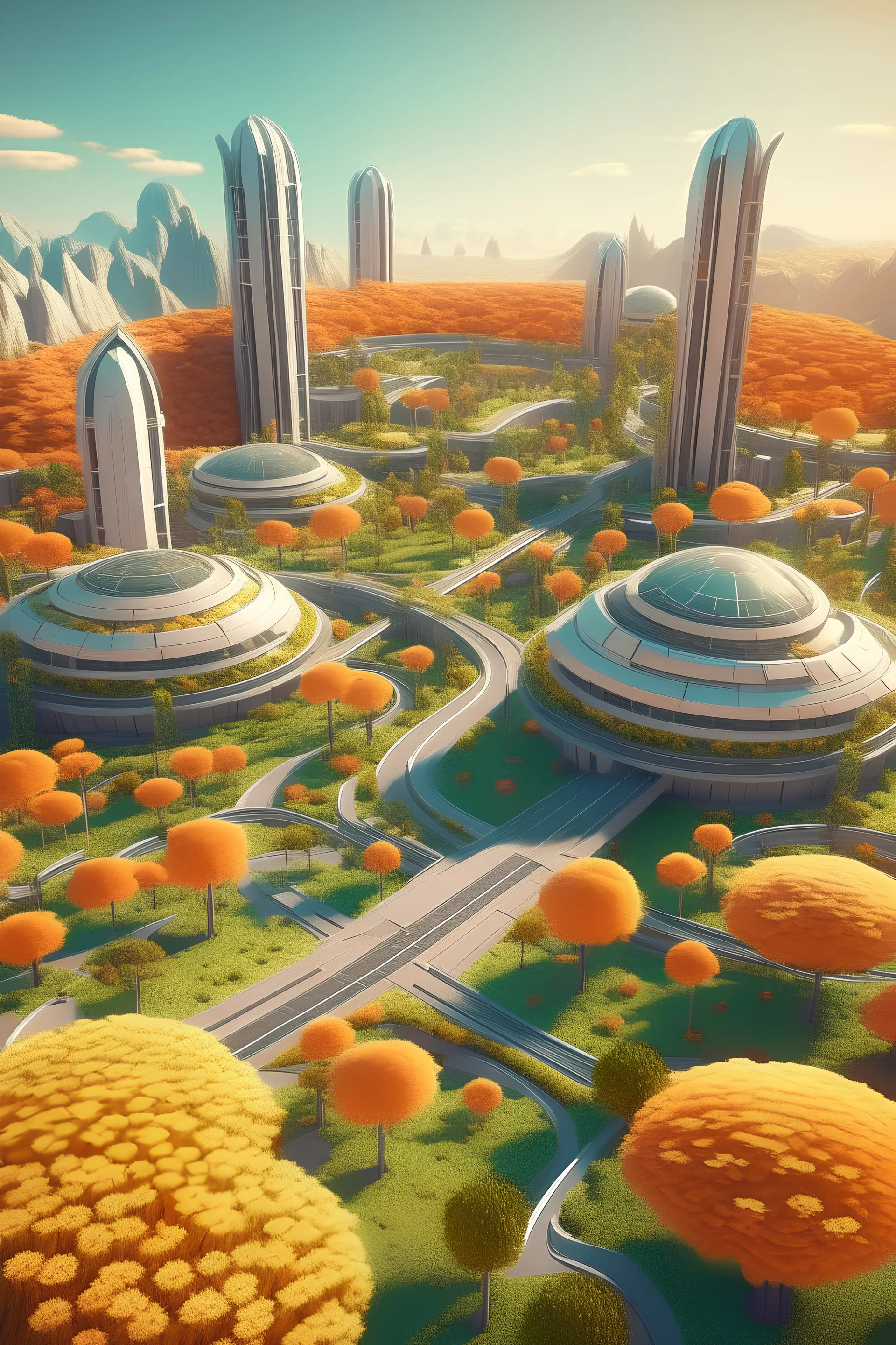 futuristic City with a layout based on the pride of Caesalpinia pulcherrima flower