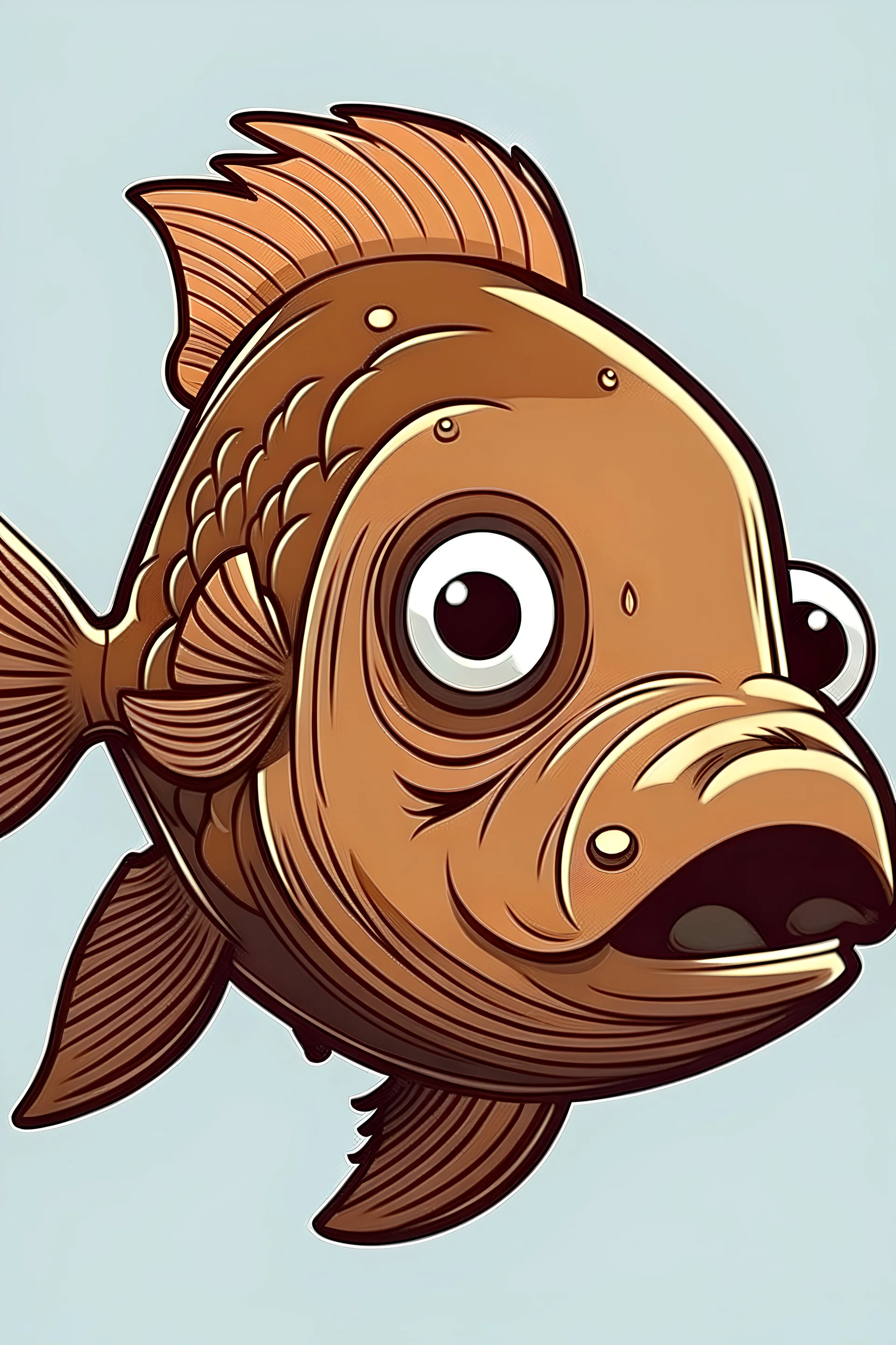 a fish on a brown bear's head cartoon style