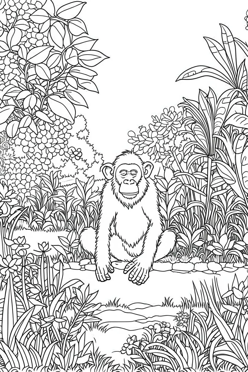 Outline art of monkey in a garden