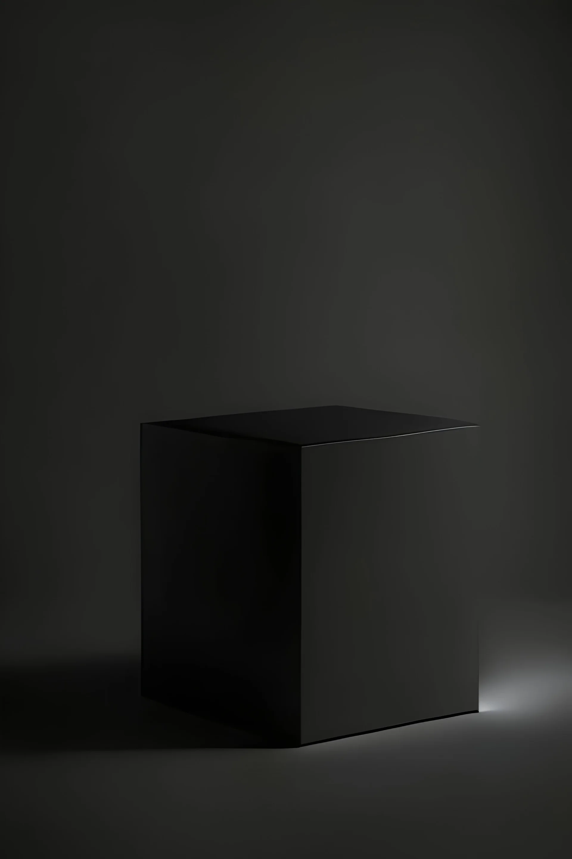 A mockup of a box, rectangular long beam shaped, box is high, dark background, dark setting, semi dark studio, realism, detailed, ultra hd