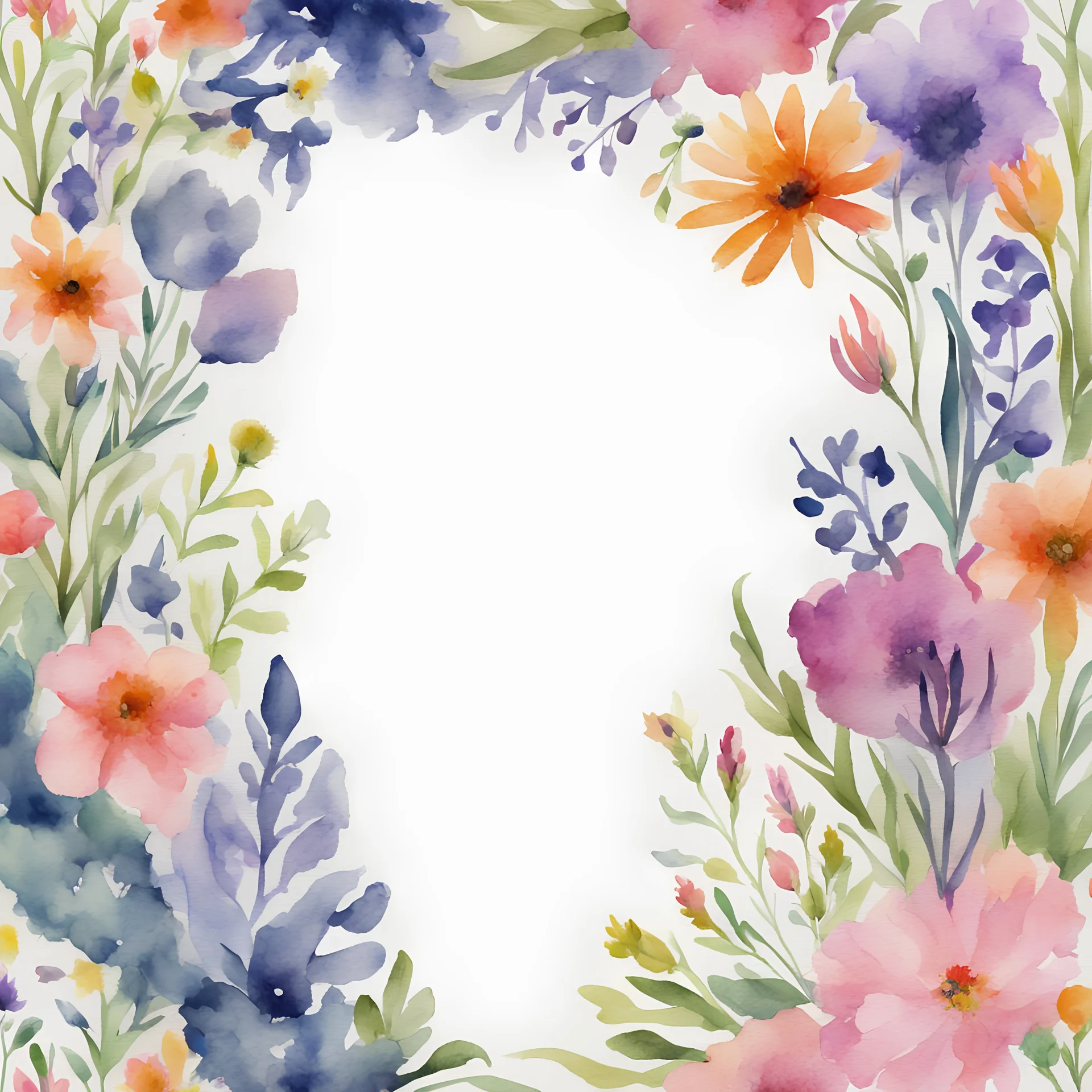 Watercolor Floral Borders: Floral Borders - Wild Flowers - Watercolor Flowers - Premade Borders - Wedding - Borders