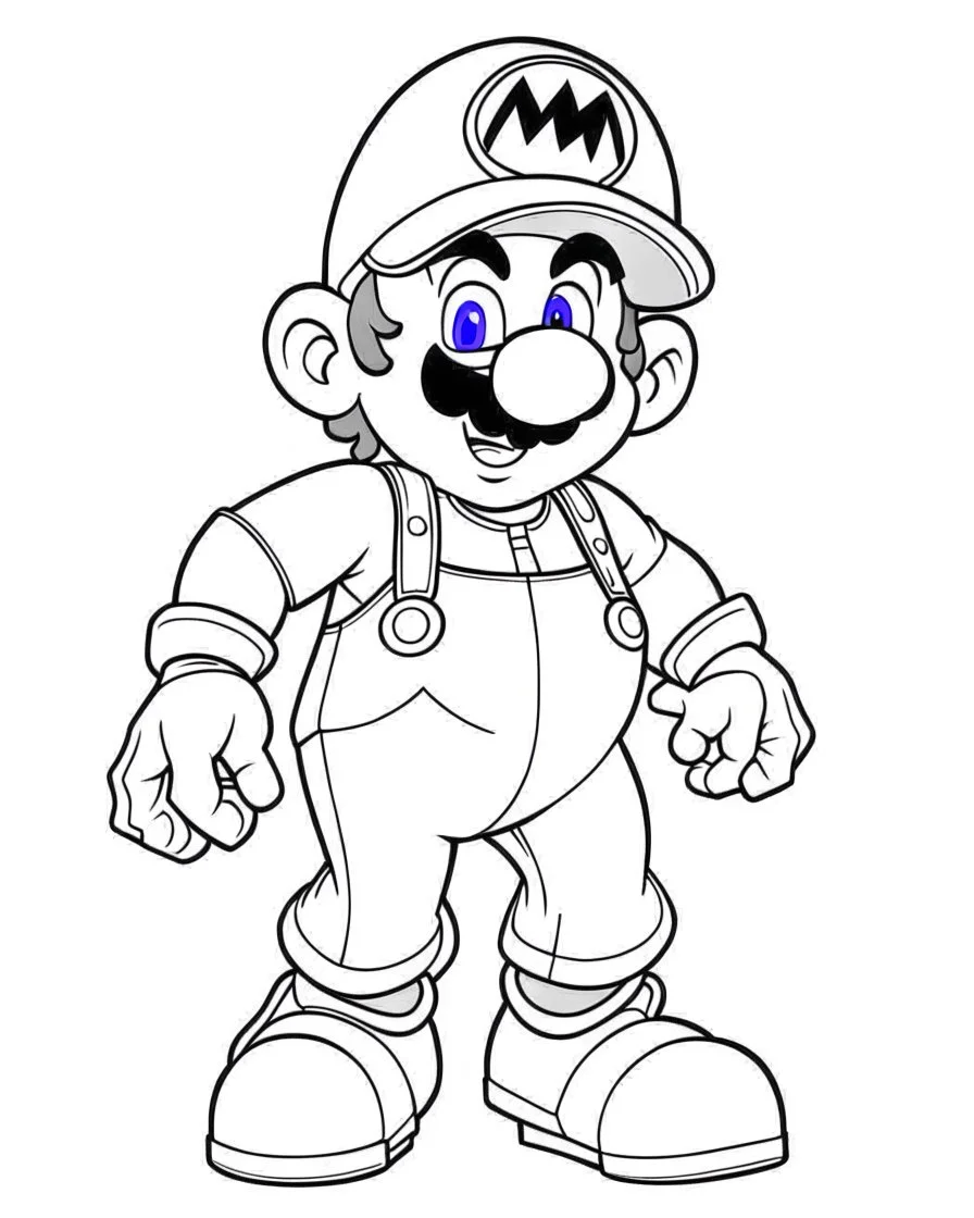 mario coloring page, full body (((((white background))))), only use an outline., real style, line art, white color, clean line art, white background, Sketch style