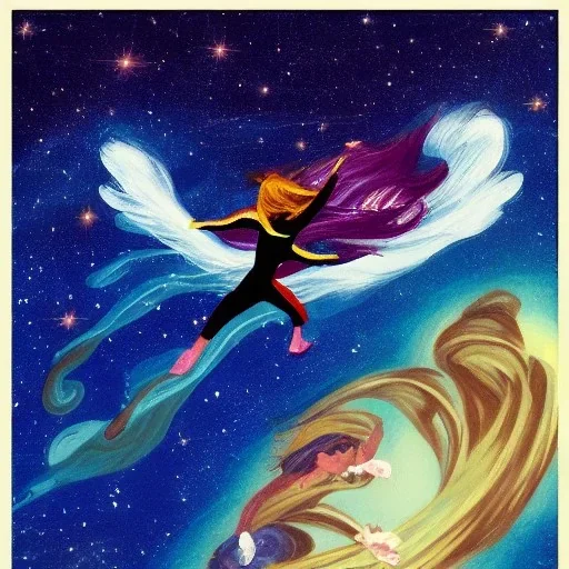 Women flying in the beautiful universe