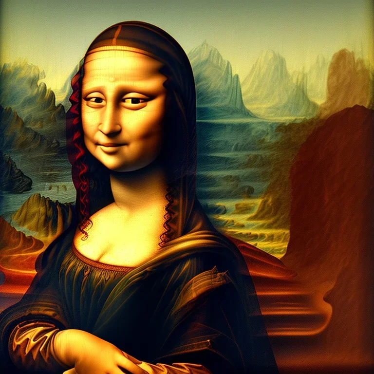 Mona Lisa painting a portrait of Leonardo de Vinci