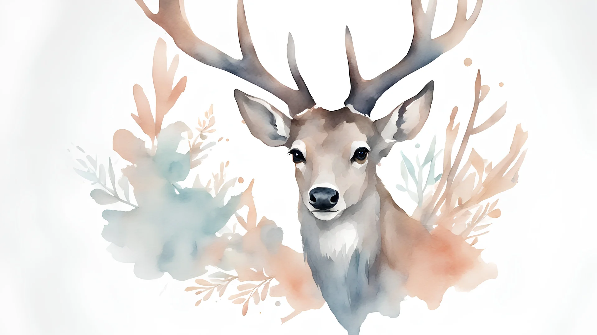 deer head watercolor illustration style