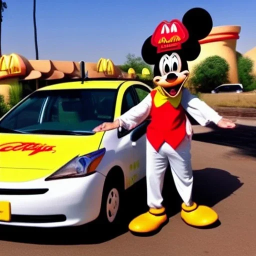 Goofy from Disney driving Prius in Africa, McDonald's