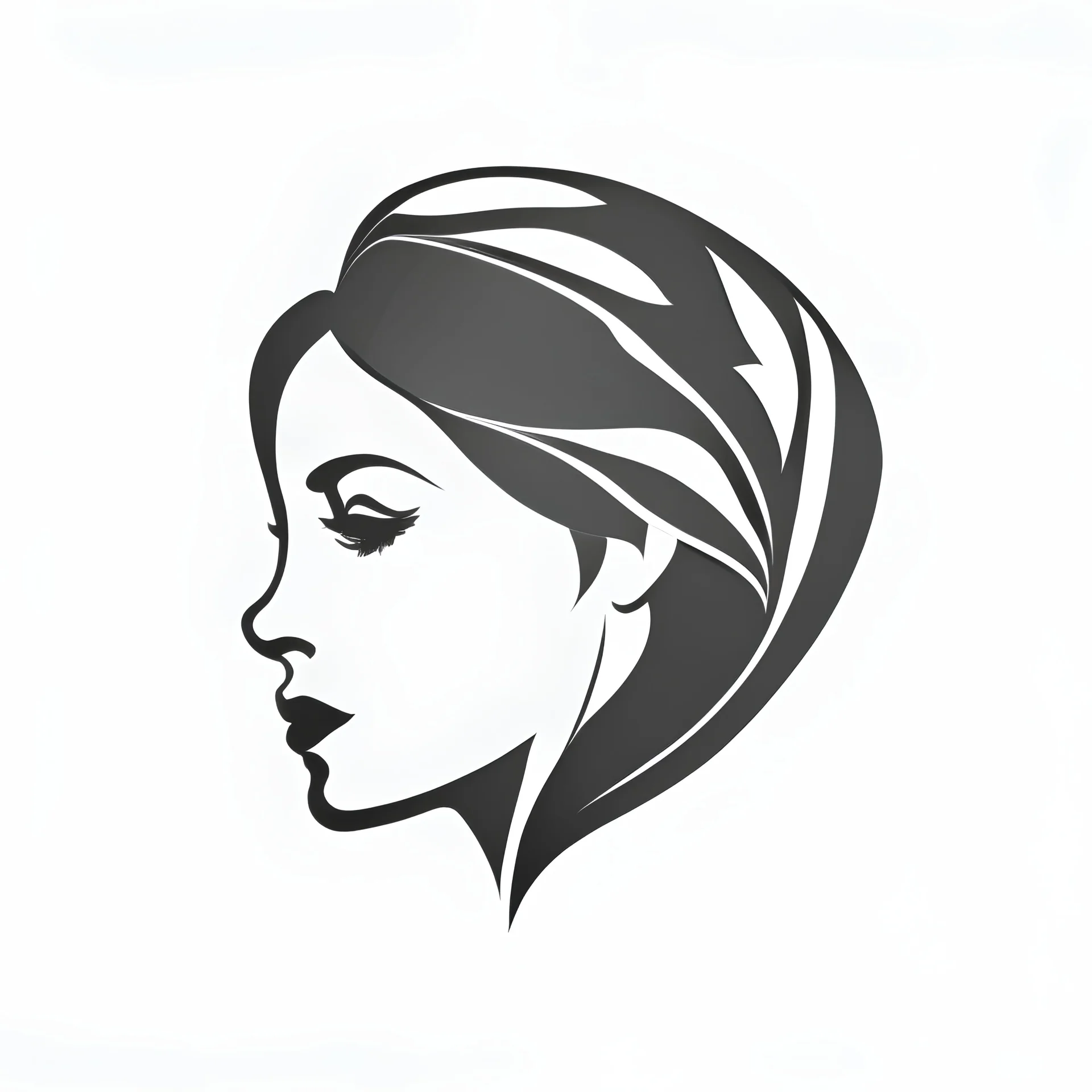 A simple black logo of a leaf shaped woman face vectorized, white background