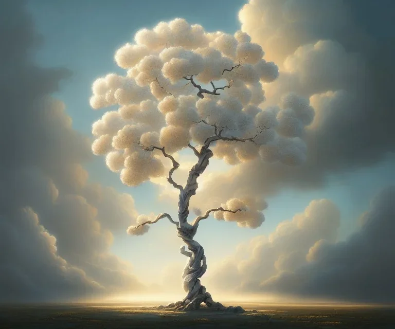 a beautiful digital painting of a marble tree entertwined in tumutluous clouds, intricate white branches and birds flying in the sunlight, blue sky at sunset, elegant, highly detailed, artstation, concept art, matte, sharp focus, art by tom bagshaw, kelogsloops and greg rutkowski