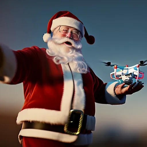 Drone kullanan noel baba, octane render 8k --ar 1:1