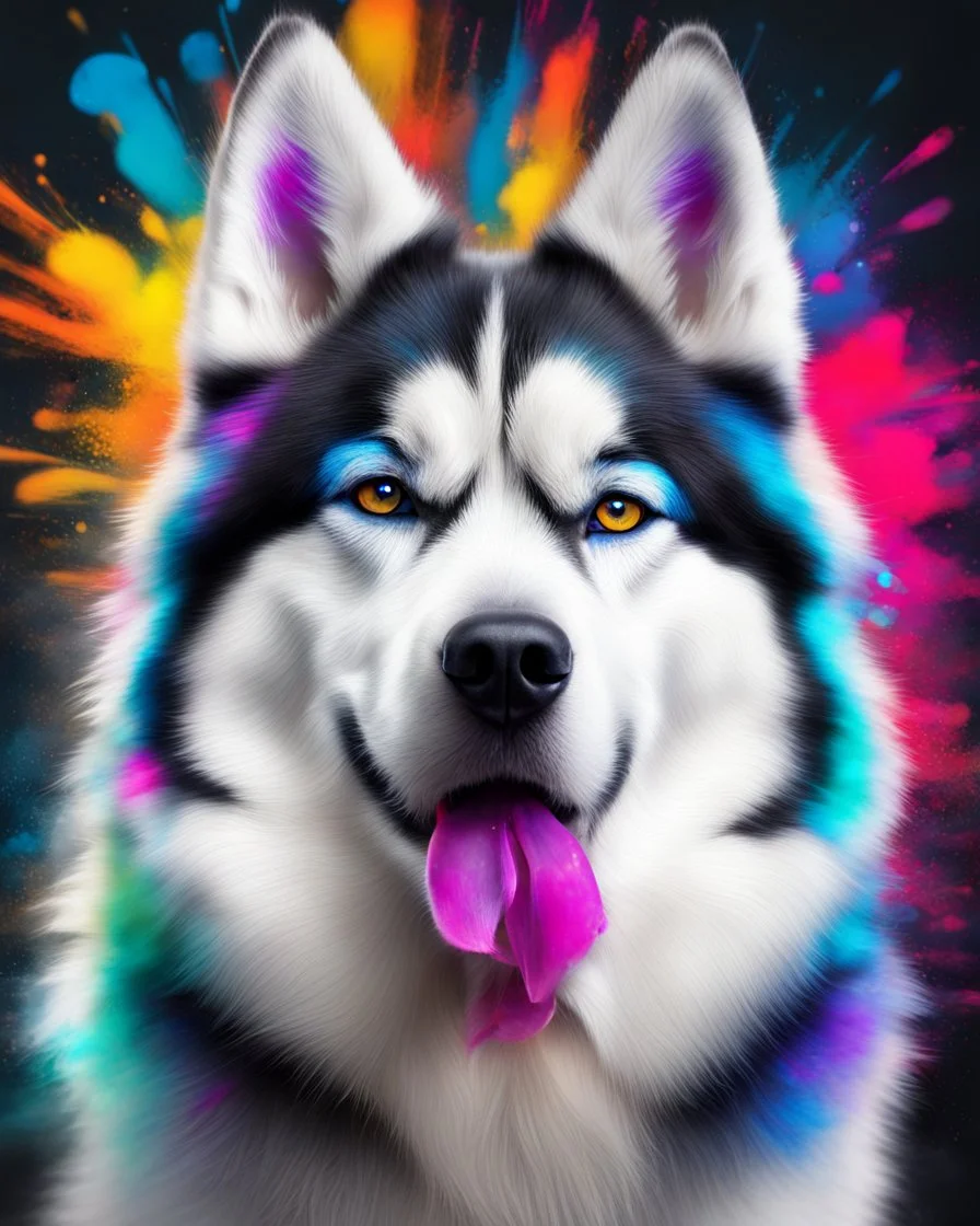 Siberian Husky dog beautiful, shocking, maximalist, ultra quality, color splash art, 8k