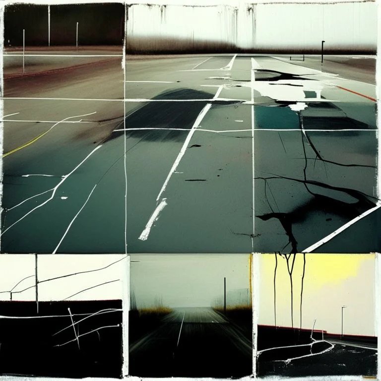 Minimal abstract oil paintings desolate 1960s carpark concrete fragments and bright naked bodies. style of Justin Mortimer and Francis Bacon. road markings.