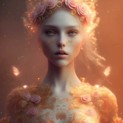 red rose beautiful girl,utra realistic,highly detailed, gold, pink, jewels, lace, masterpiece, delicate detailed, sharp focus, insanely detailed, fantasy art, intricate detailed, elegant, fog, Special Lighting, Vibrant, color Scheme, forest, unreal engine 5, trending on artstation