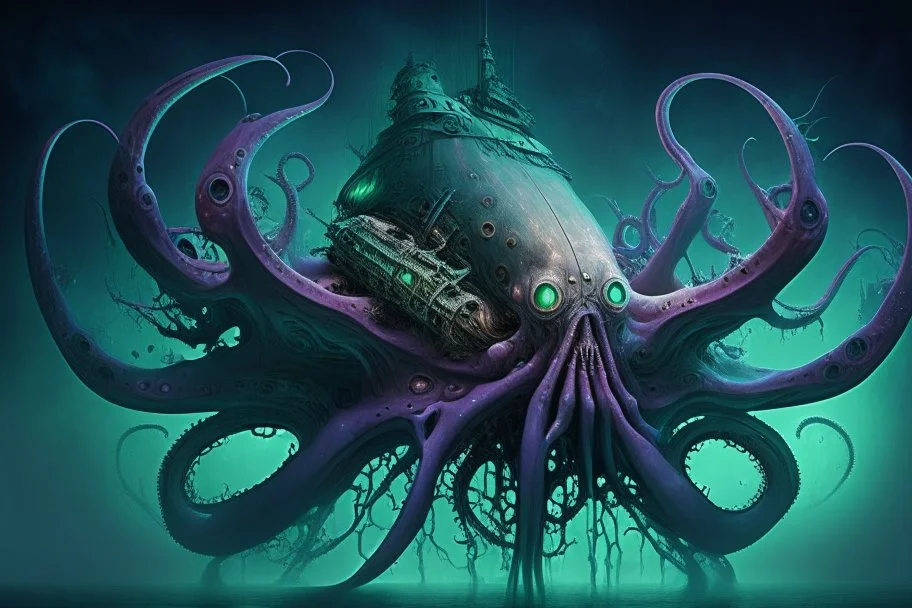 una nave espacial llena siniestra llena de tentaculos