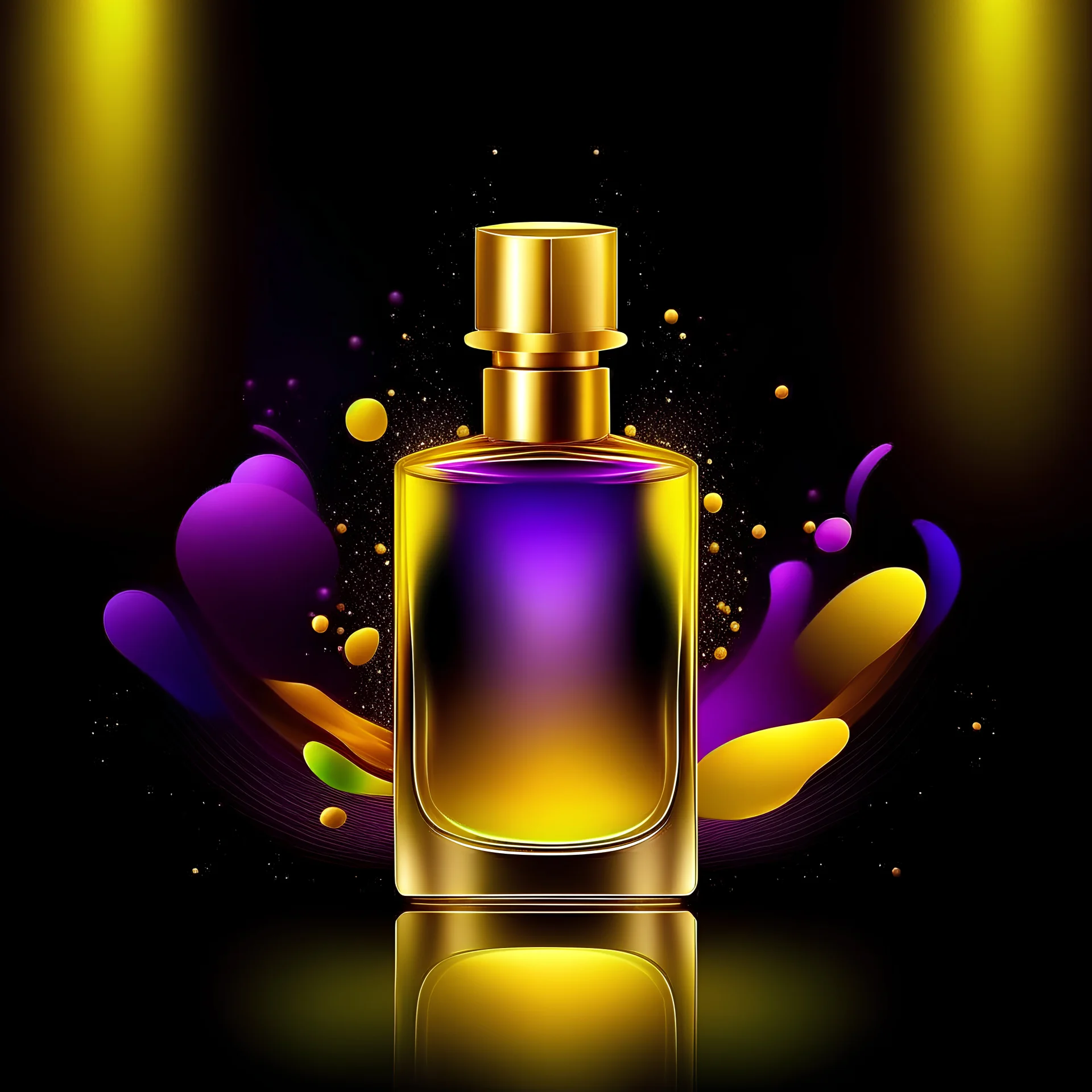 Create gold rainbow perfume dark purple background