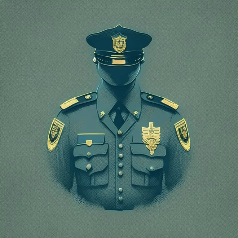 A minimalist design of a hoard of policemen in uniform with a badge on his chest.