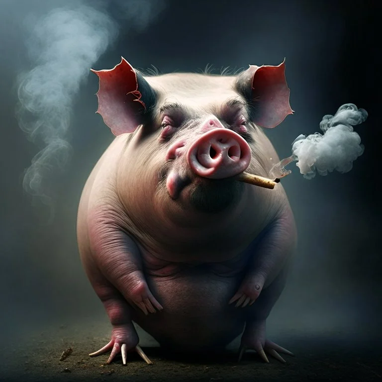 A big pig wearing smoking