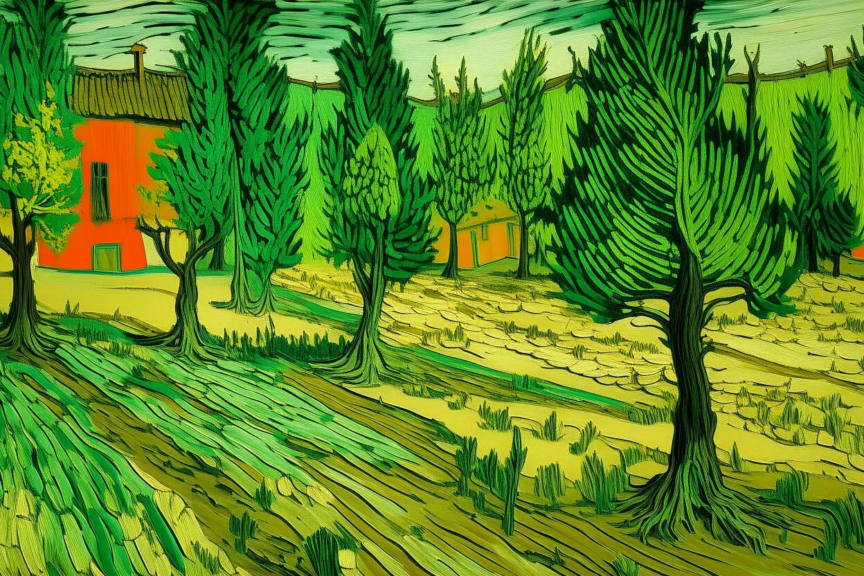 Lime green semi-desert grounds with termites painted by Vincent van Gogh