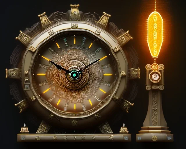 fantasy clock, big glowing clock, realistic, intricately detailed