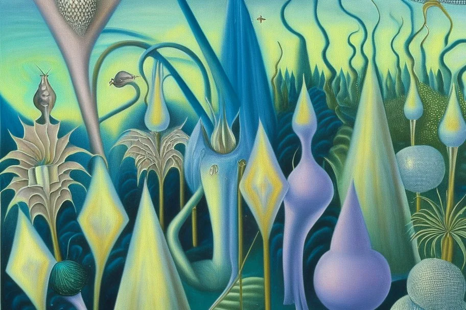 the surreal gardens of heavenly delights by artists "Kay Sage" and "Bridget Bate Tichenor"