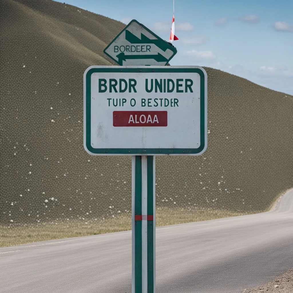 A road sign at the border between two countries