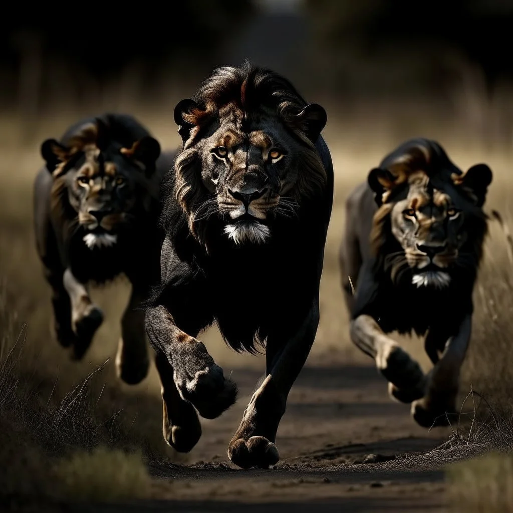 black lions running