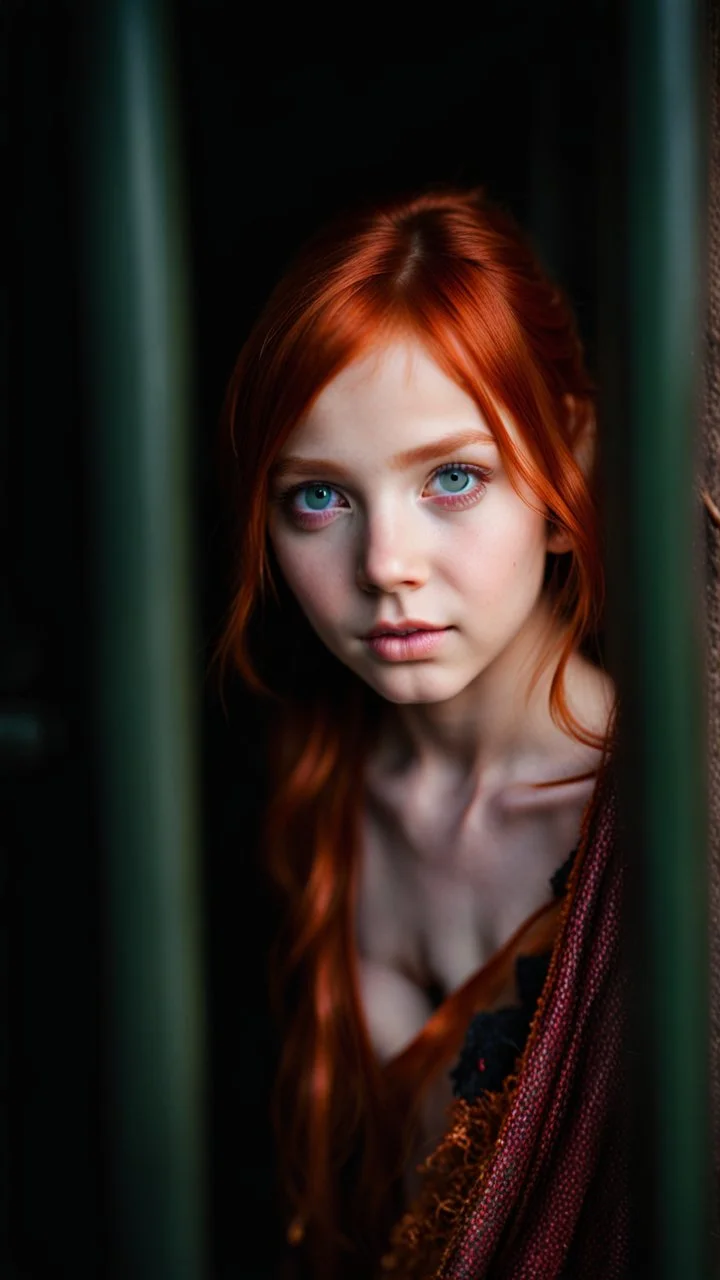 portrait of a pretty young girl with red hair and heterochromia eyes