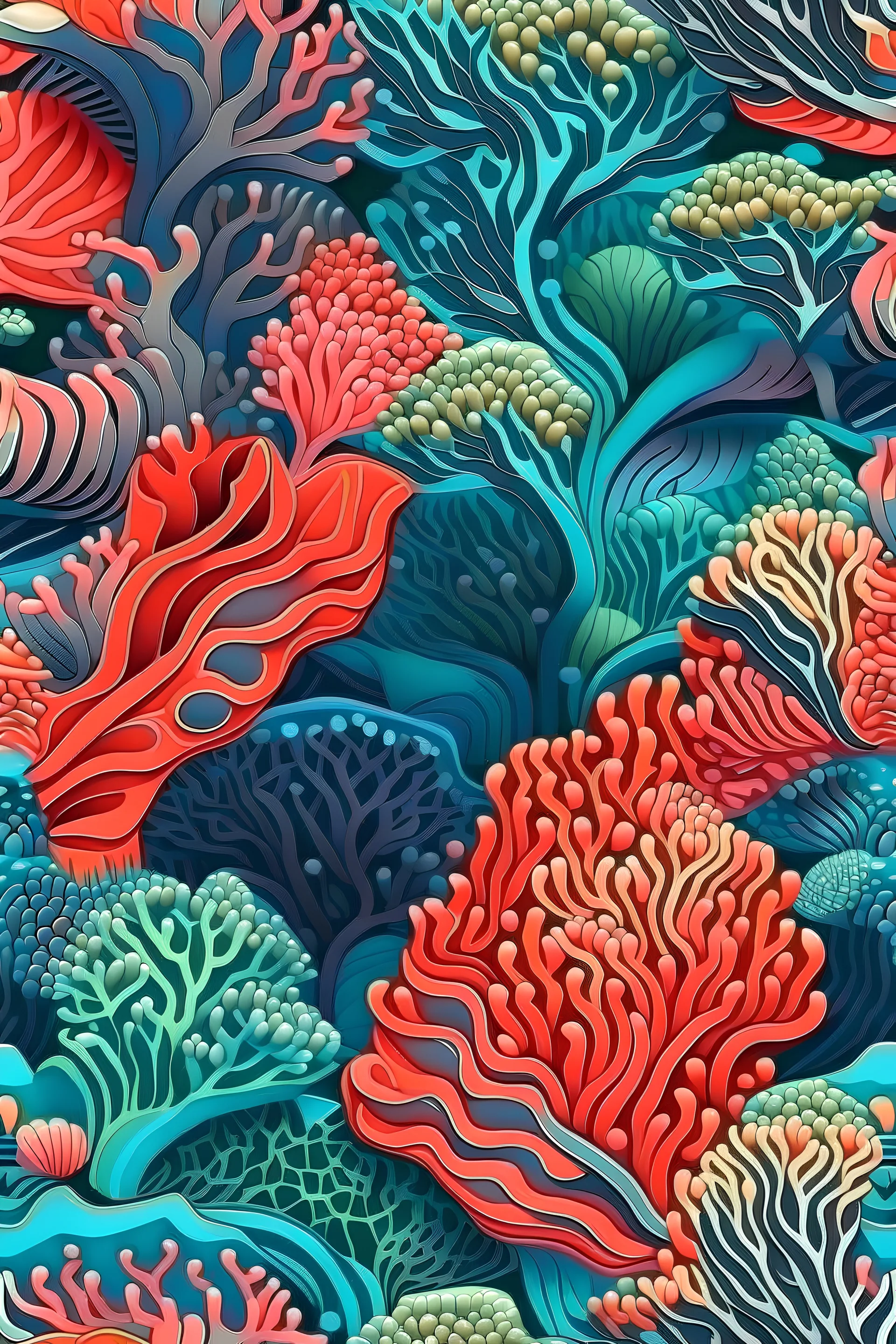 coral reef pattern in the style of Georgia O’Keeffe 3d