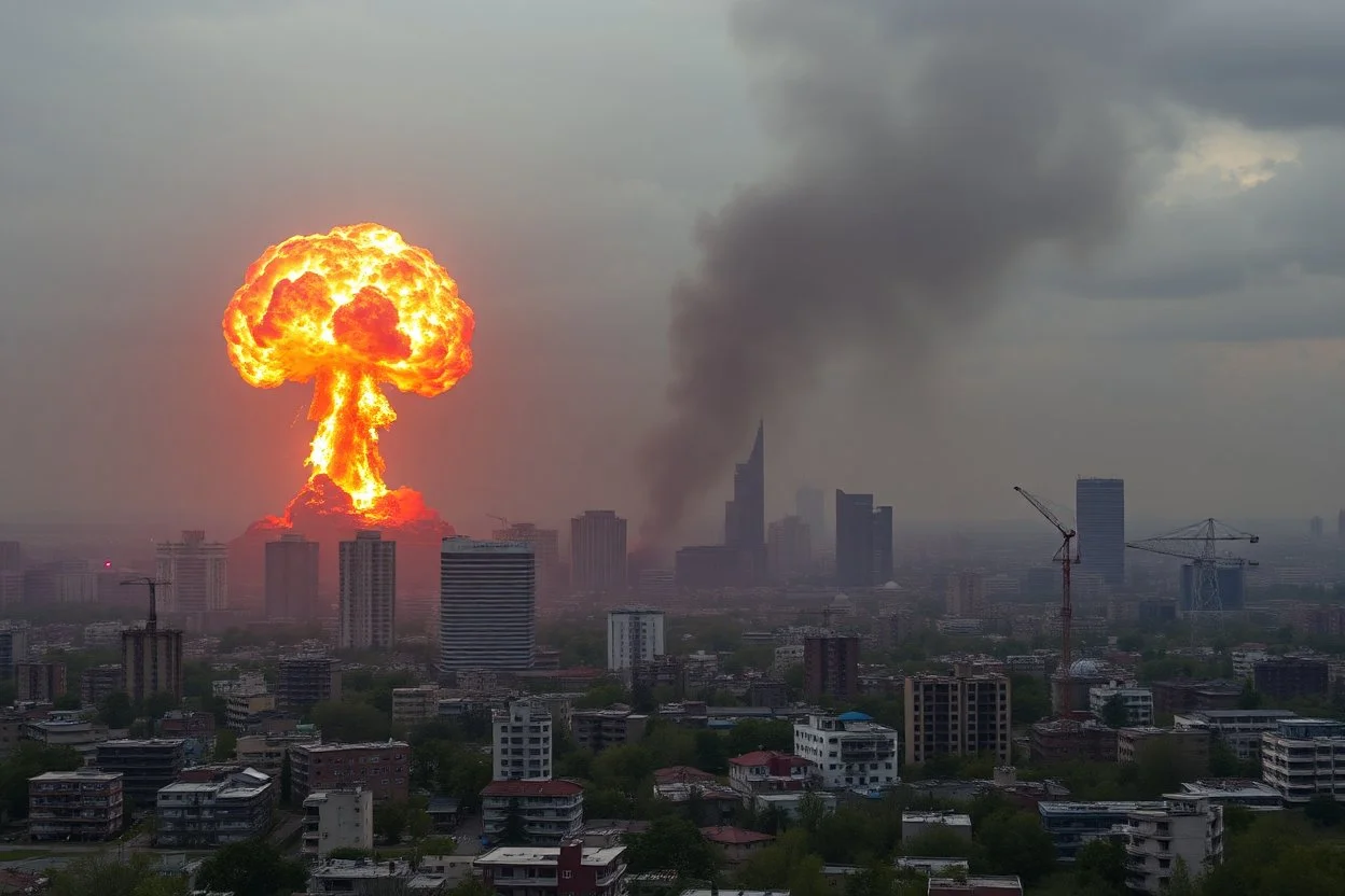 Crée une photo realiste d une ville dévastée par une guerre nucleaire