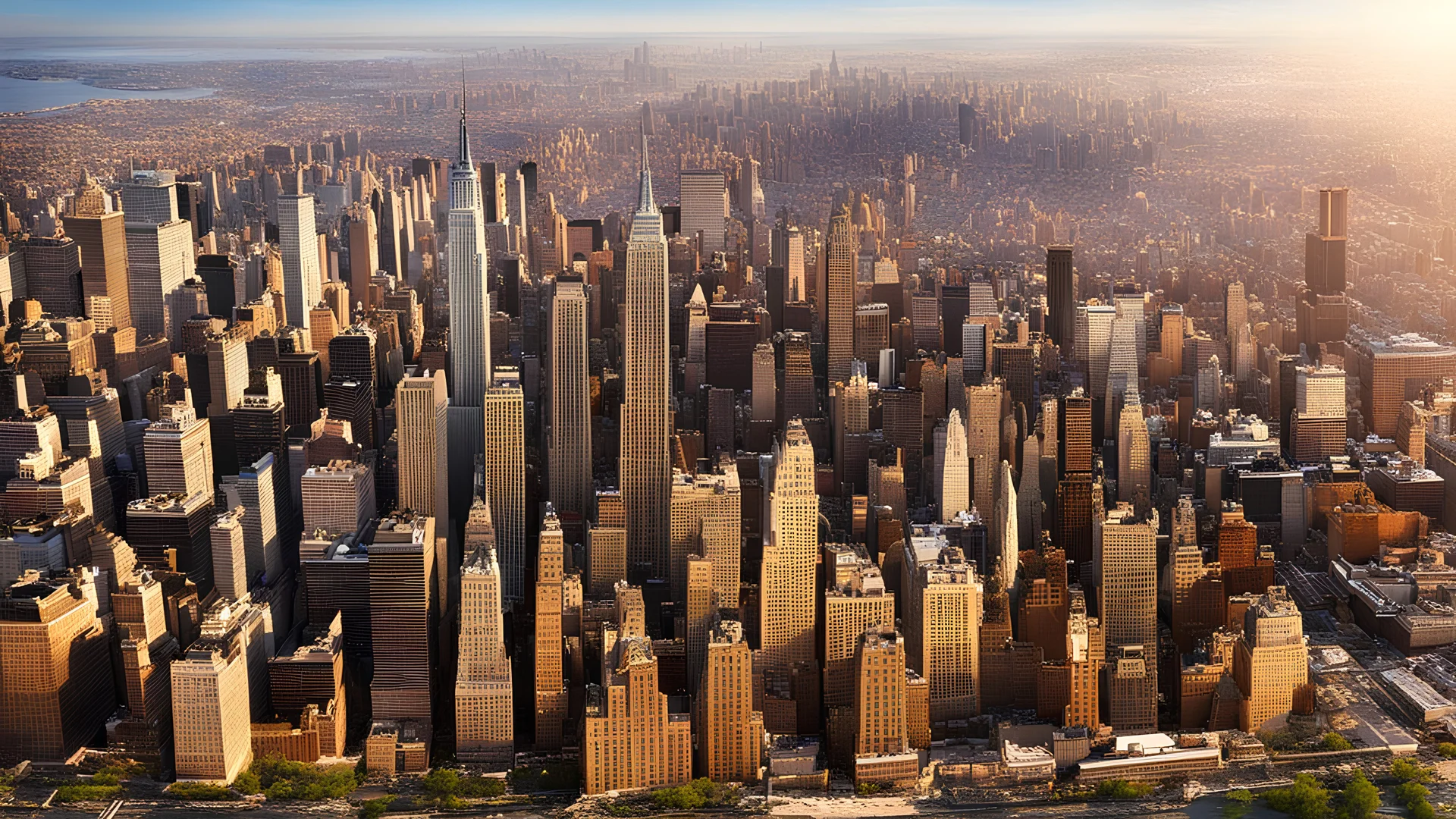 Daytime city of new york Manhattan, highly detailed