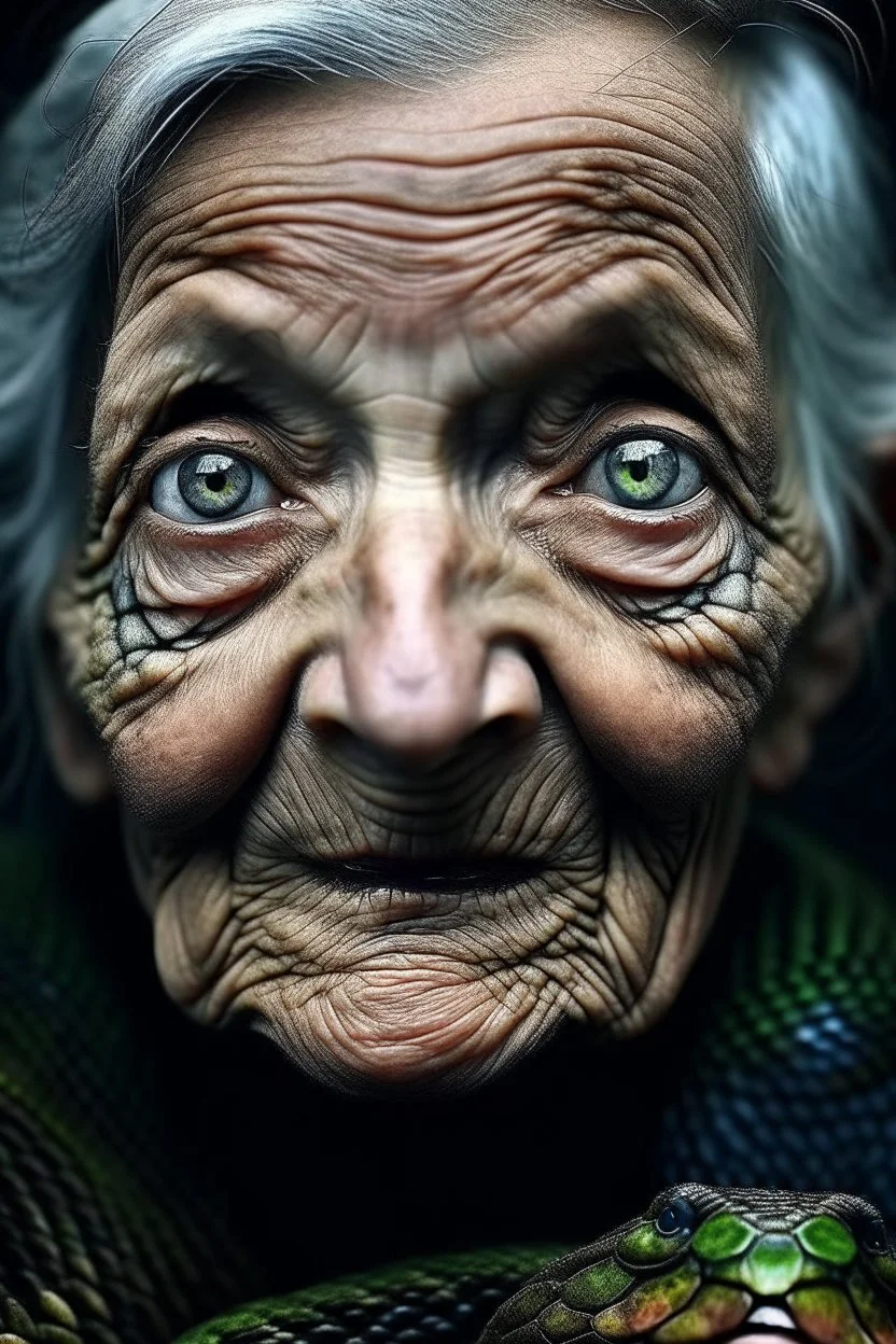 Old woman with eyes like a lizard