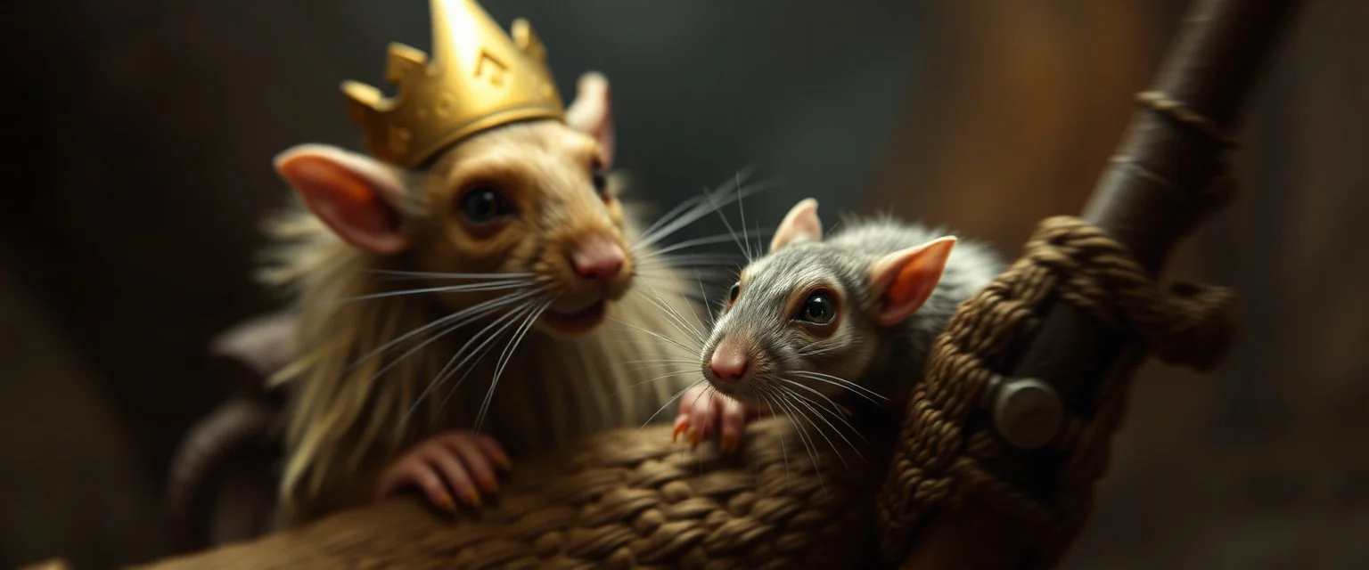king elf weasel mouse in style of Rembrandt and Fallout 4, with motion blur