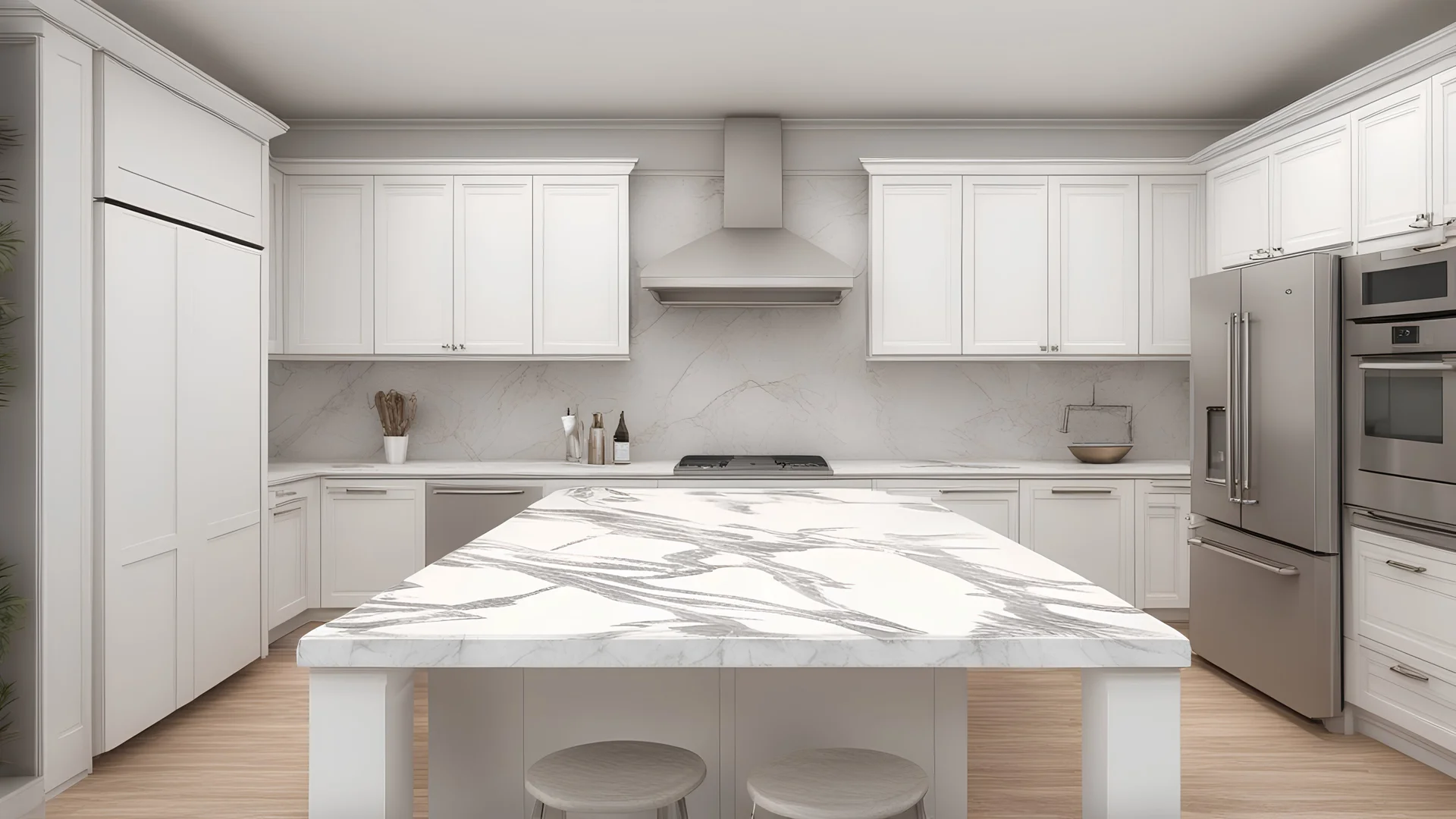 Kitchen white marble countertop By aregfly. Generative AI.