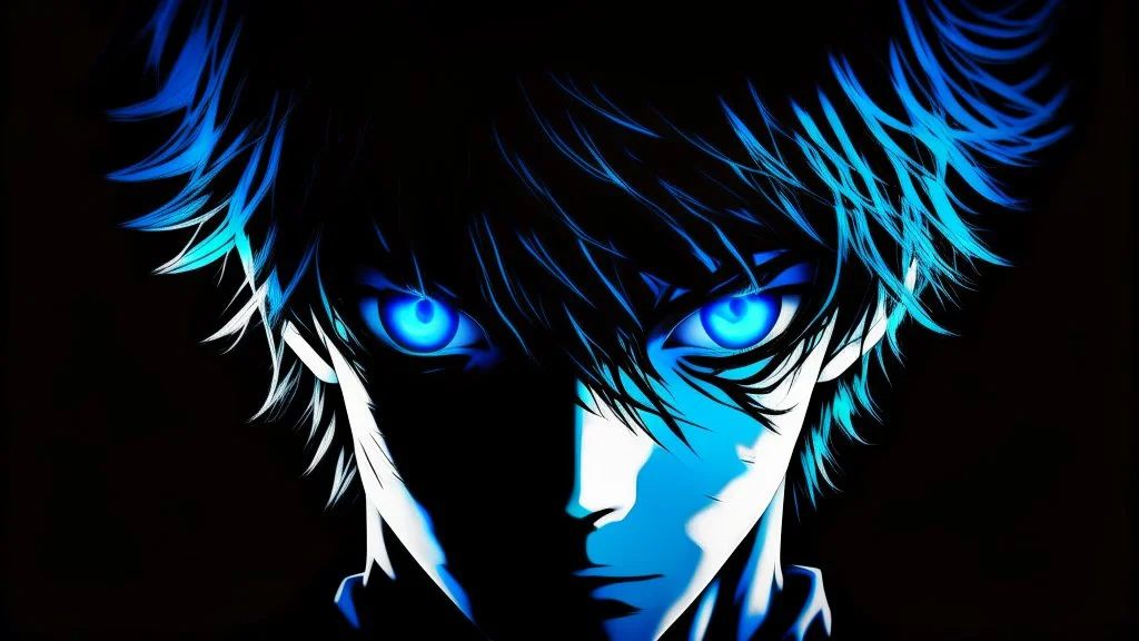 Satoru Gojo black background bright blue eyes