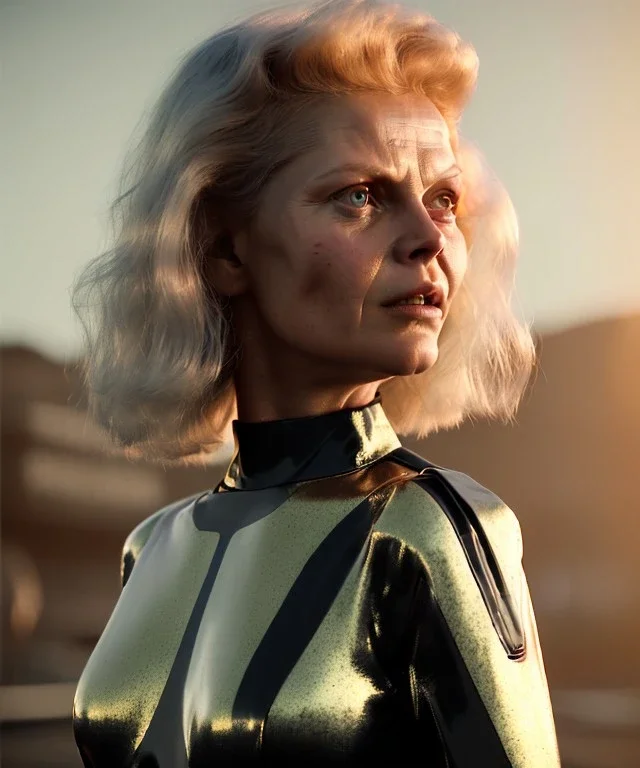 retro sci-fi portrait image from 1980, supermarket parking explosion, fire, scared people, blonde woman walking, young Michelle Pfeiffer face, tight latex suit, soft color, highly detailed, unreal engine 5, ray tracing, RTX, lumen lighting, ultra detail, volumetric lighting, 3d, finely drawn, high definition, high resolution.