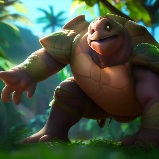 Powerful turtle, league of legends, in the jungle, full detail, intricate detail, cinematic, 8 k, cel shaded, unreal engine, featured on artstation, pixiv, cartoon style